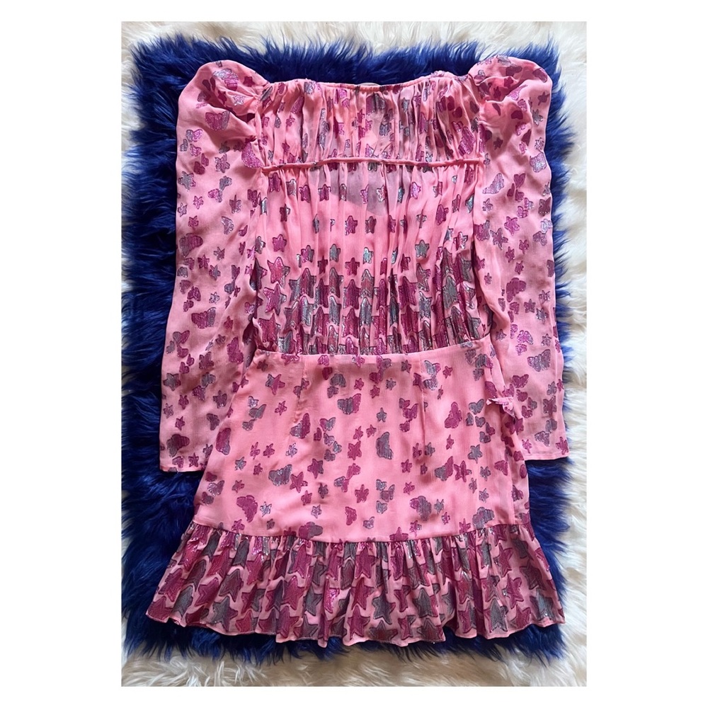 New! LoveShackFancy Caden Metallic Star Silk Dress in Pink - Picture 9 of 14